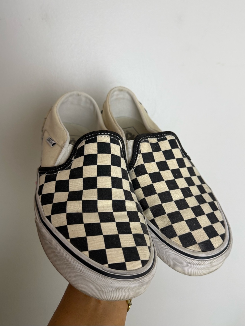 Vans Classic Slip-On Checkerboard Sneakers - Black/Cream women’s 7.5